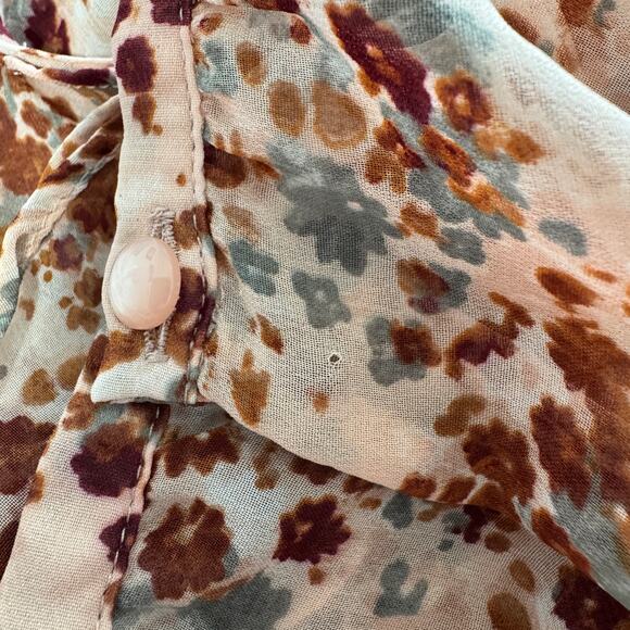 Elle 3X-Large Top Floral Semi-Sheer Ruffled V-Neck 3/4 Balloon Sleeves Multi - Picture 11 of 11